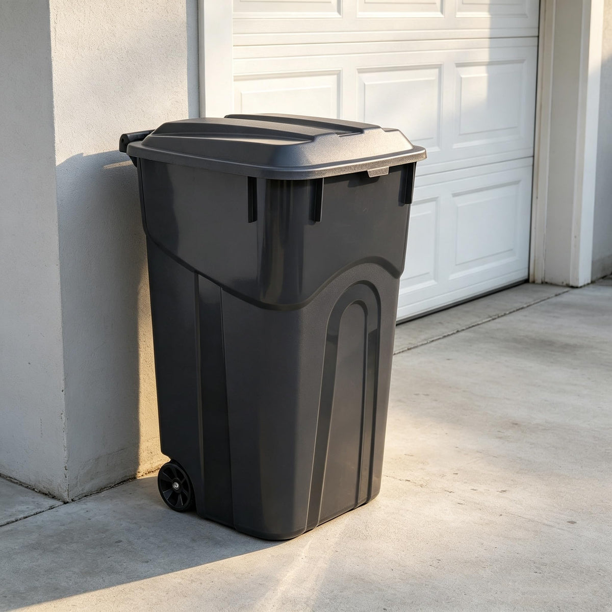 32 Gallon Black Plastic Wheeled Trash Can with Lid C623847