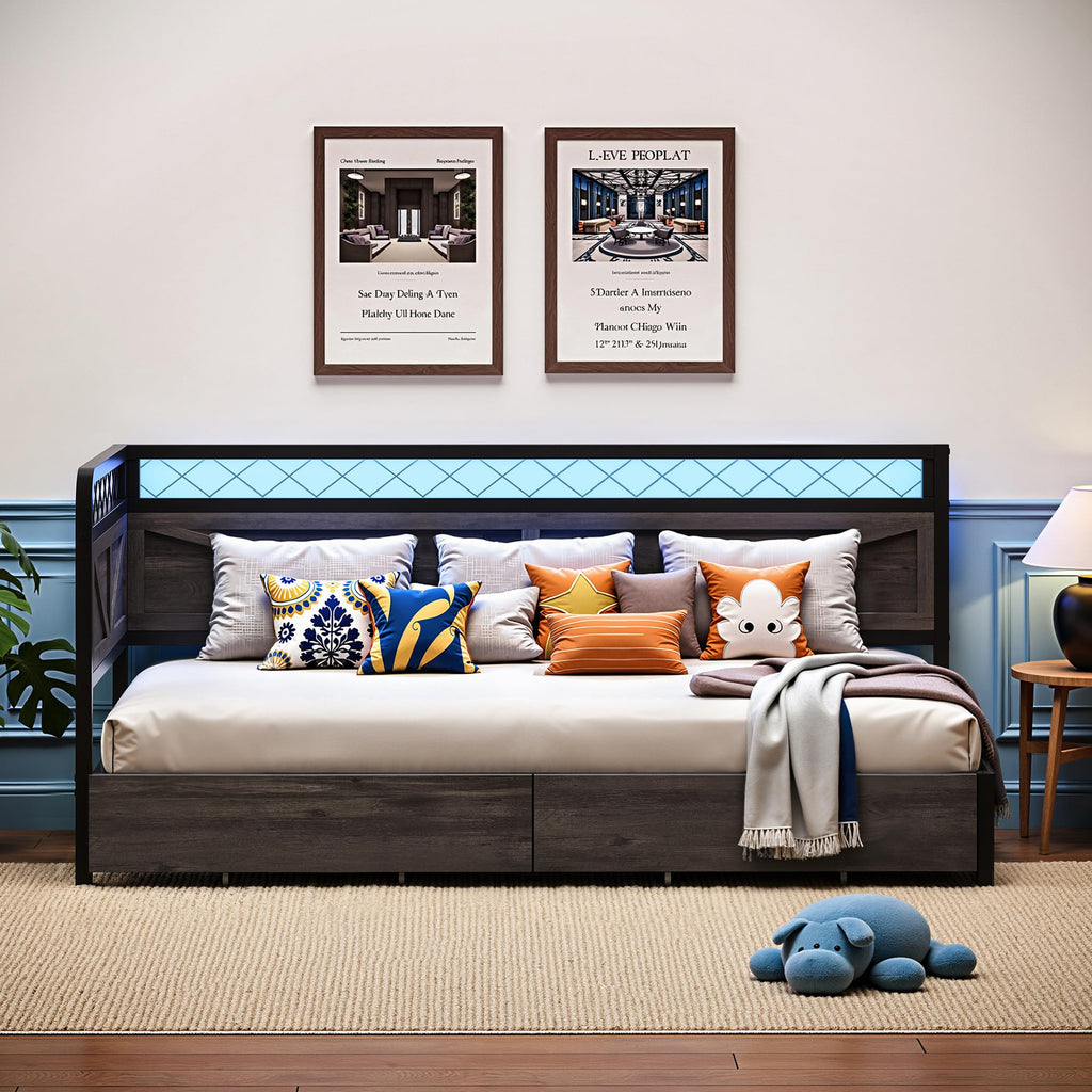 Twin Corner Bed Frame with Storage Drawers Z6049