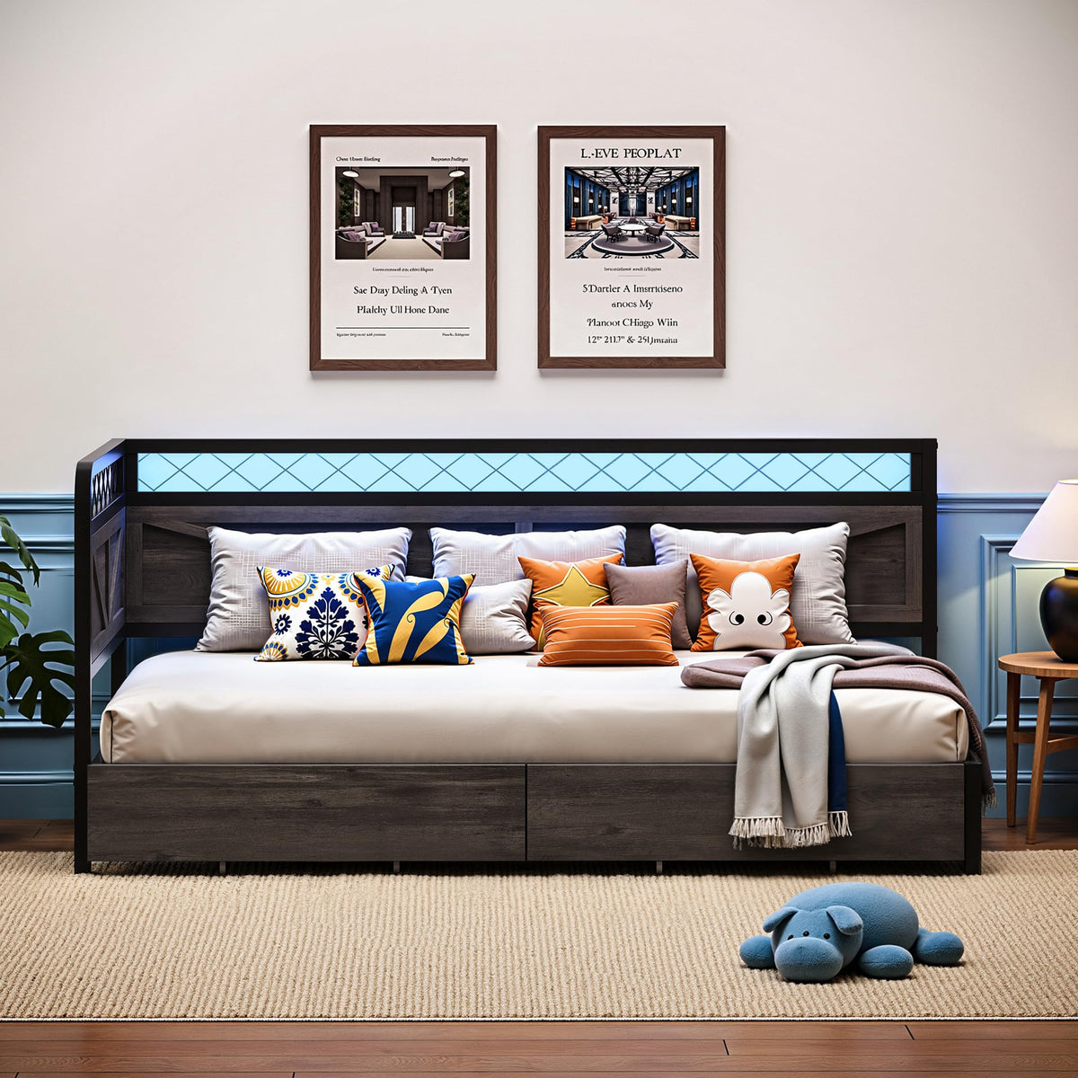 Twin Corner Bed Frame with Storage Drawers Z6049