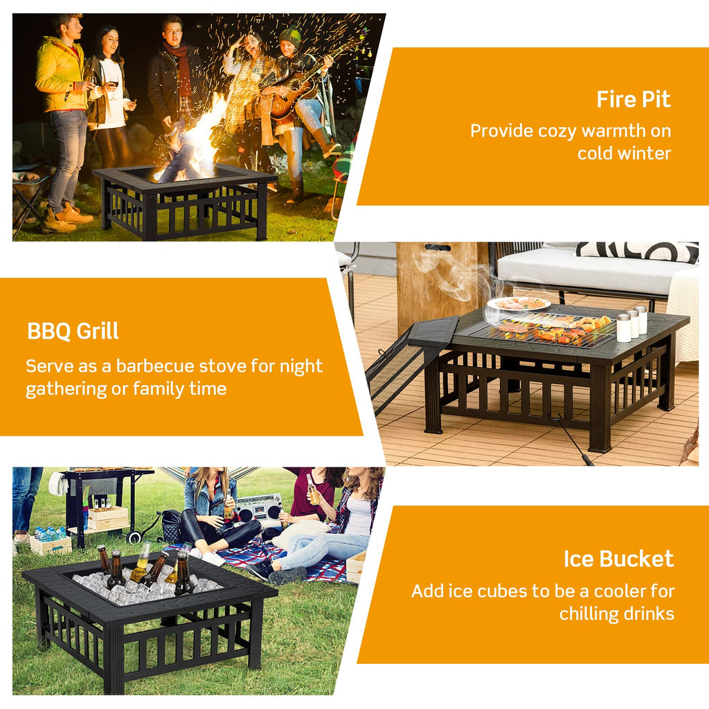 32 Inch Square Steel Wood Burning Fire Pit L71430