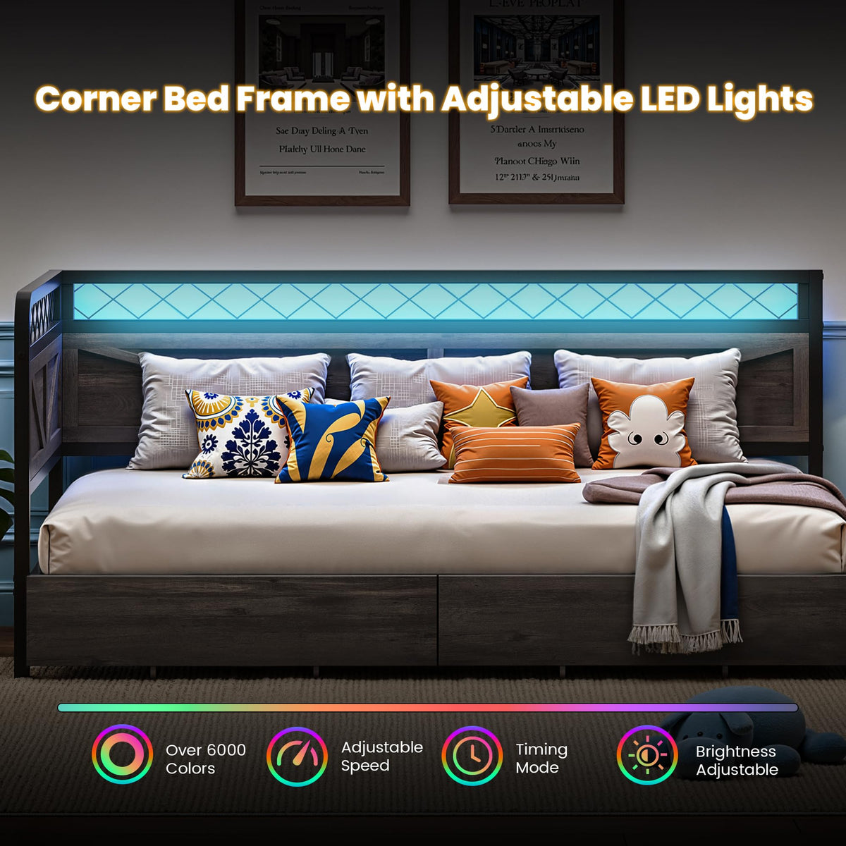 Twin Corner Bed Frame with Storage Drawers Z6049