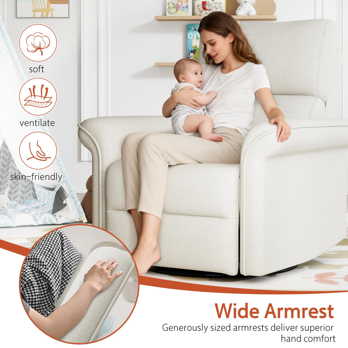 Fabric Light Gray Swivel Rocker Recliner Chair D237