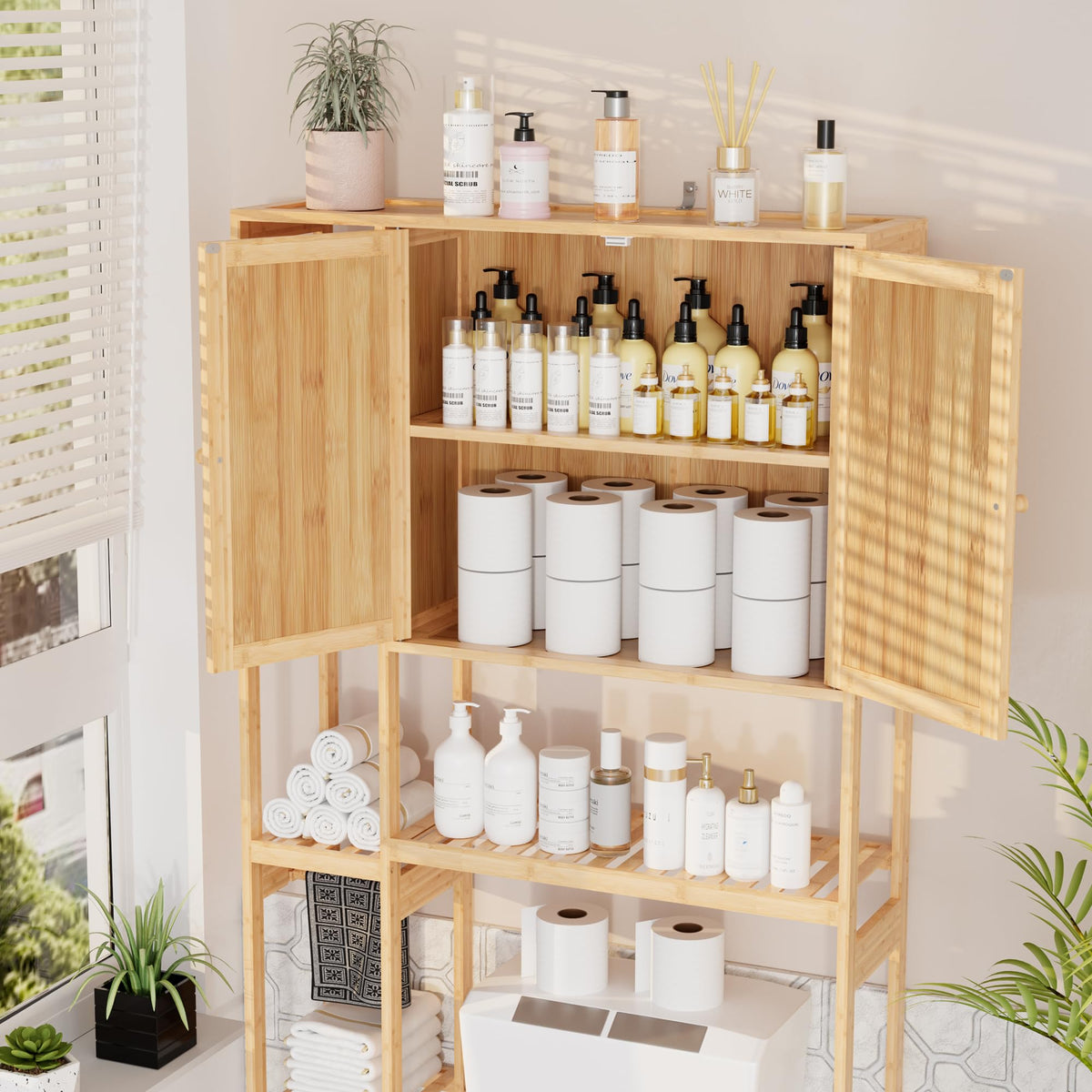 Bamboo Over-the-Toilet Storage Cabinet with Shelves L9842