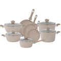 13-Piece Beige Marble Coated Non-Stick Cookware Set with Glass Lids U4201