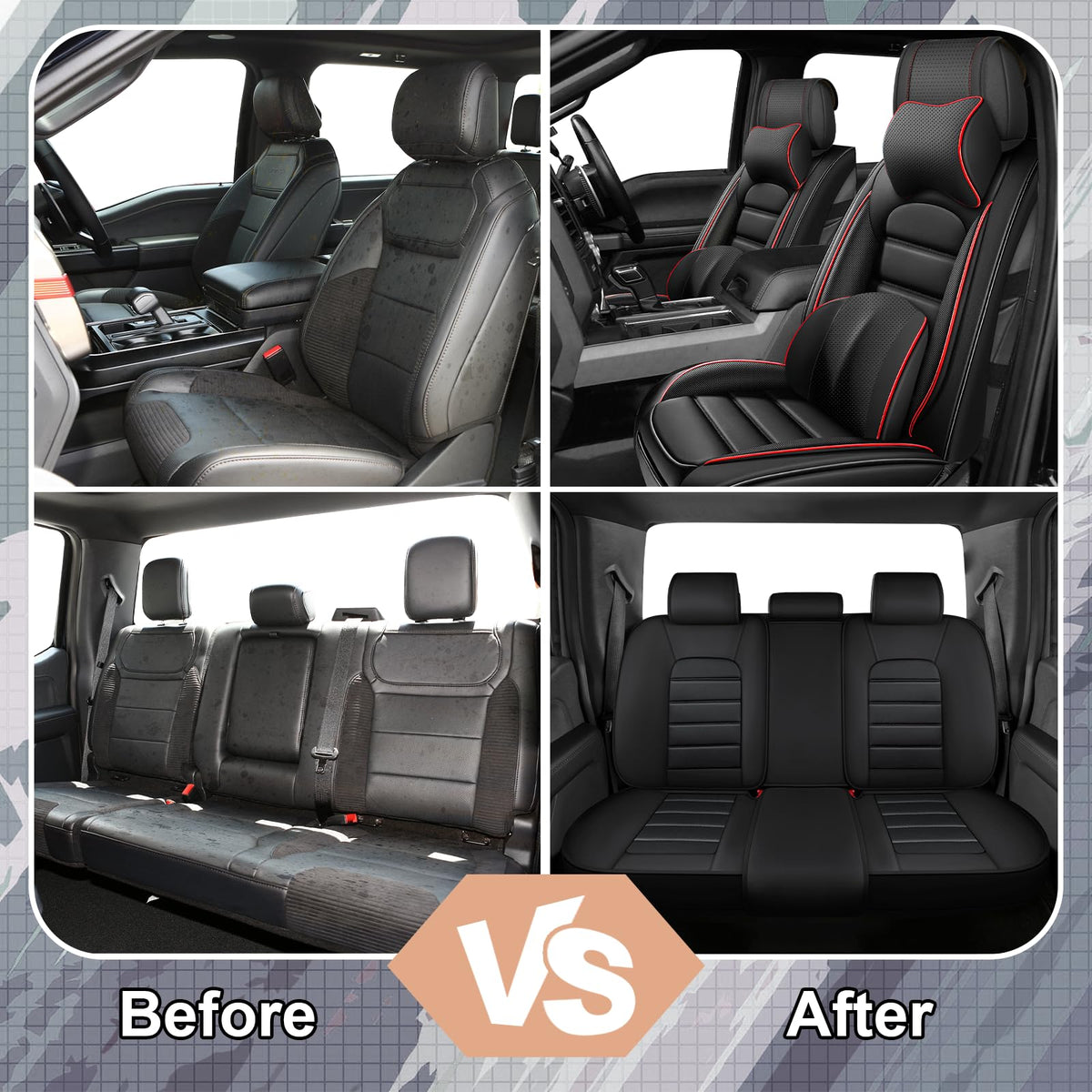 Waterproof Nappa Leather Car Seat Covers 5 Seats Black Red Y532