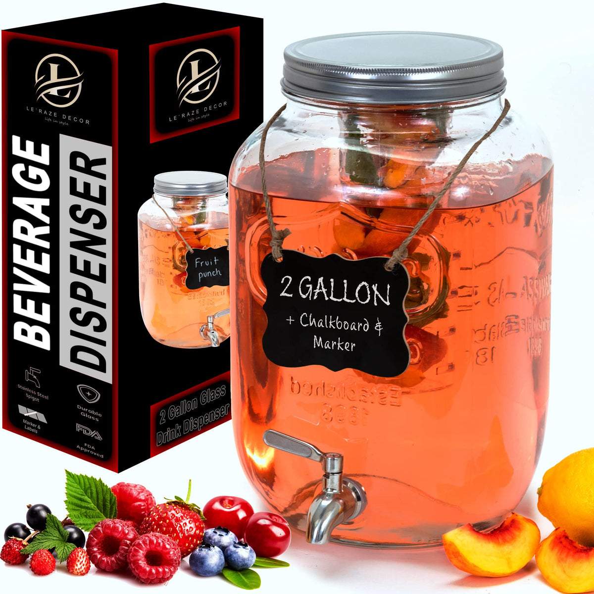 2-Gallon Glass Drink Dispenser with Spigot T1487