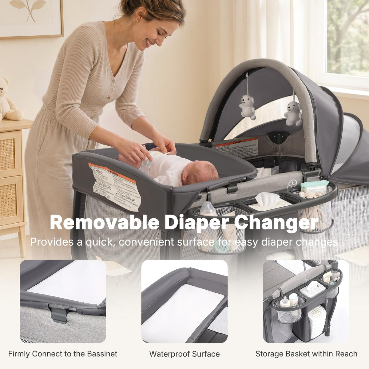 4-in-1 Pack and Play with Bassinet, Gray A937990