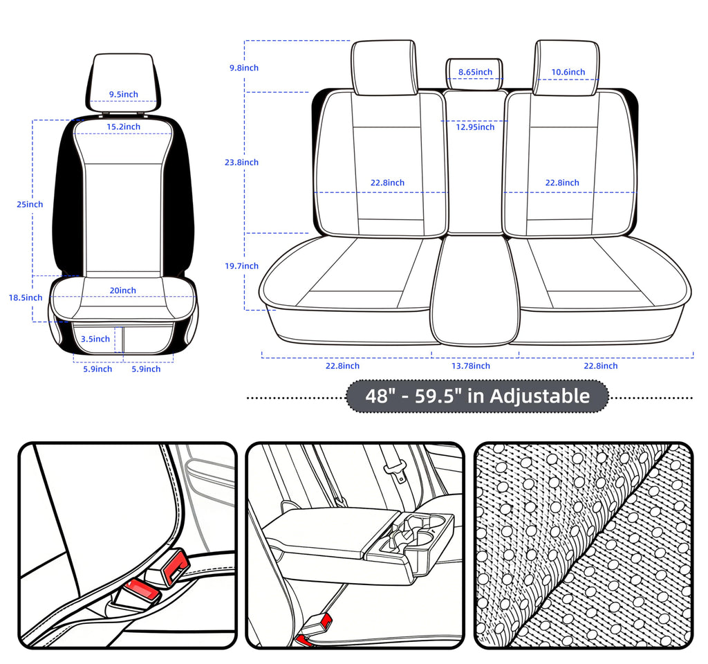 Leather Waterproof Car Seat Cover Full Set Black M9499
