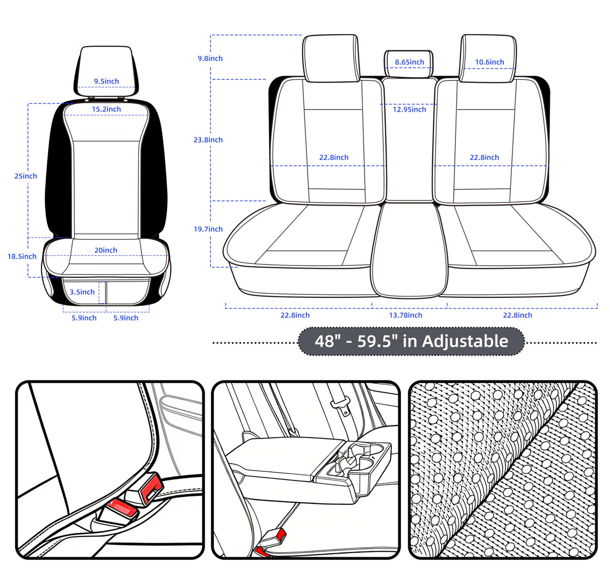 Leather Waterproof Car Seat Cover Full Set Black M9499