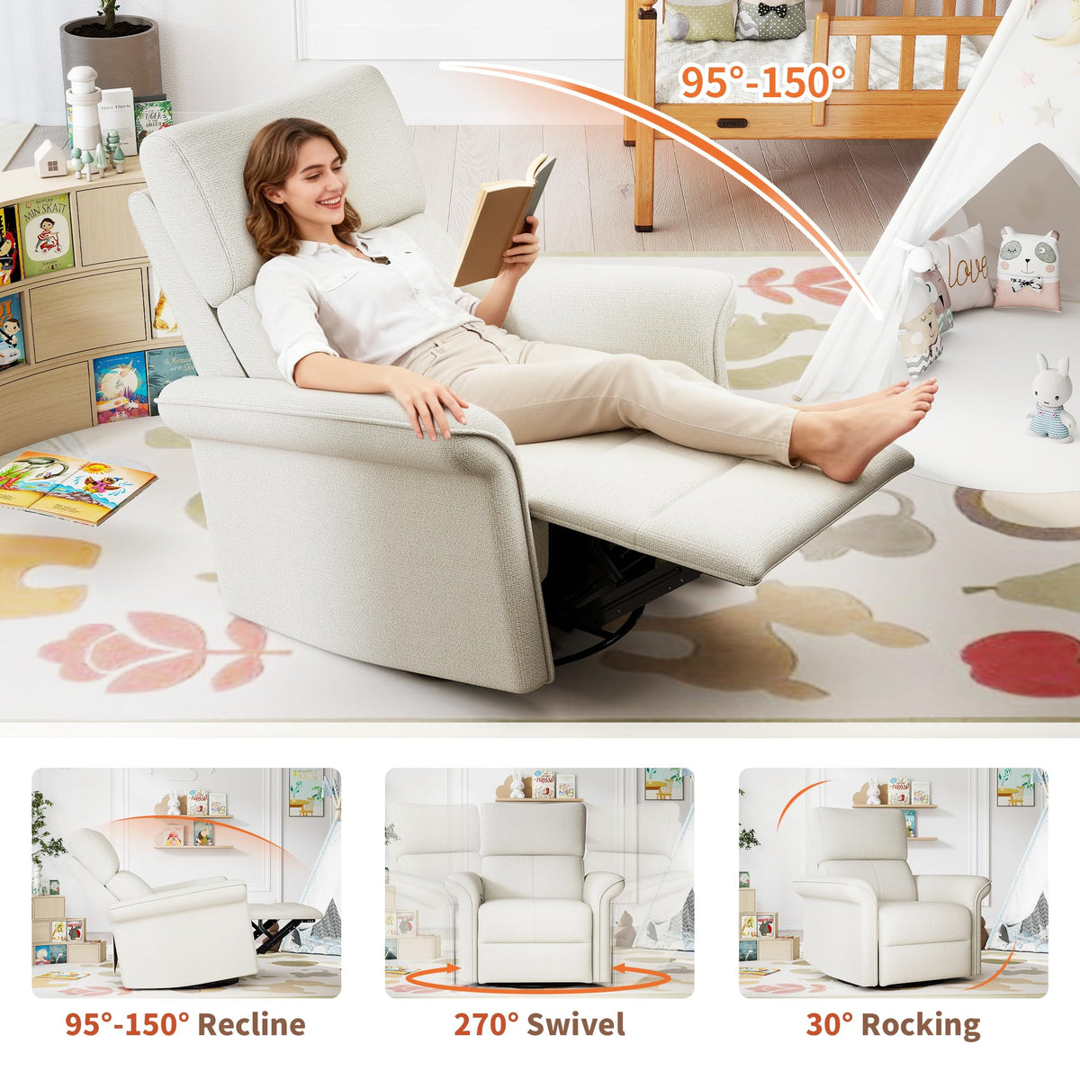 Fabric Light Gray Swivel Rocker Recliner Chair D237