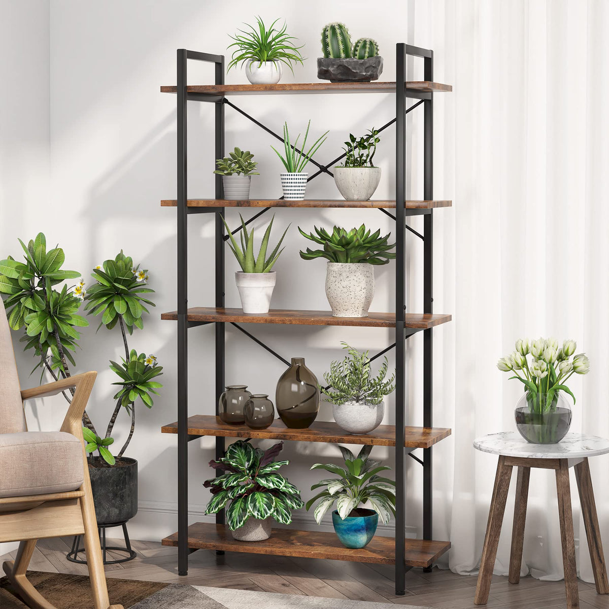 5 Tier Industrial Bookshelf with Metal Frame G8172