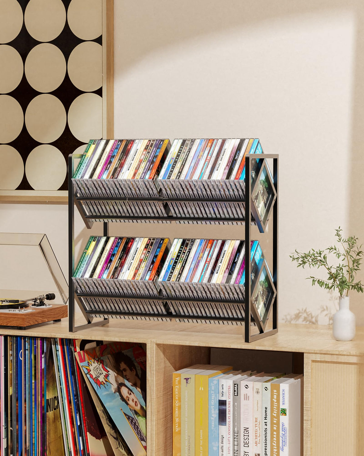 2-Tier Metal CD Storage Shelf with Adjustable Divider G3582