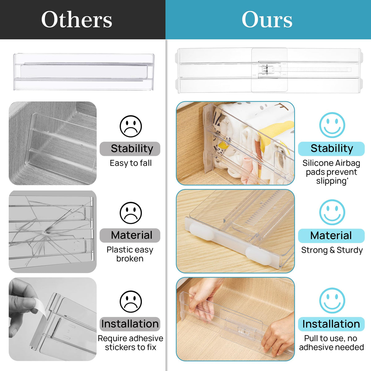 12 Pack Adjustable Clear Plastic Drawer Dividers X551362