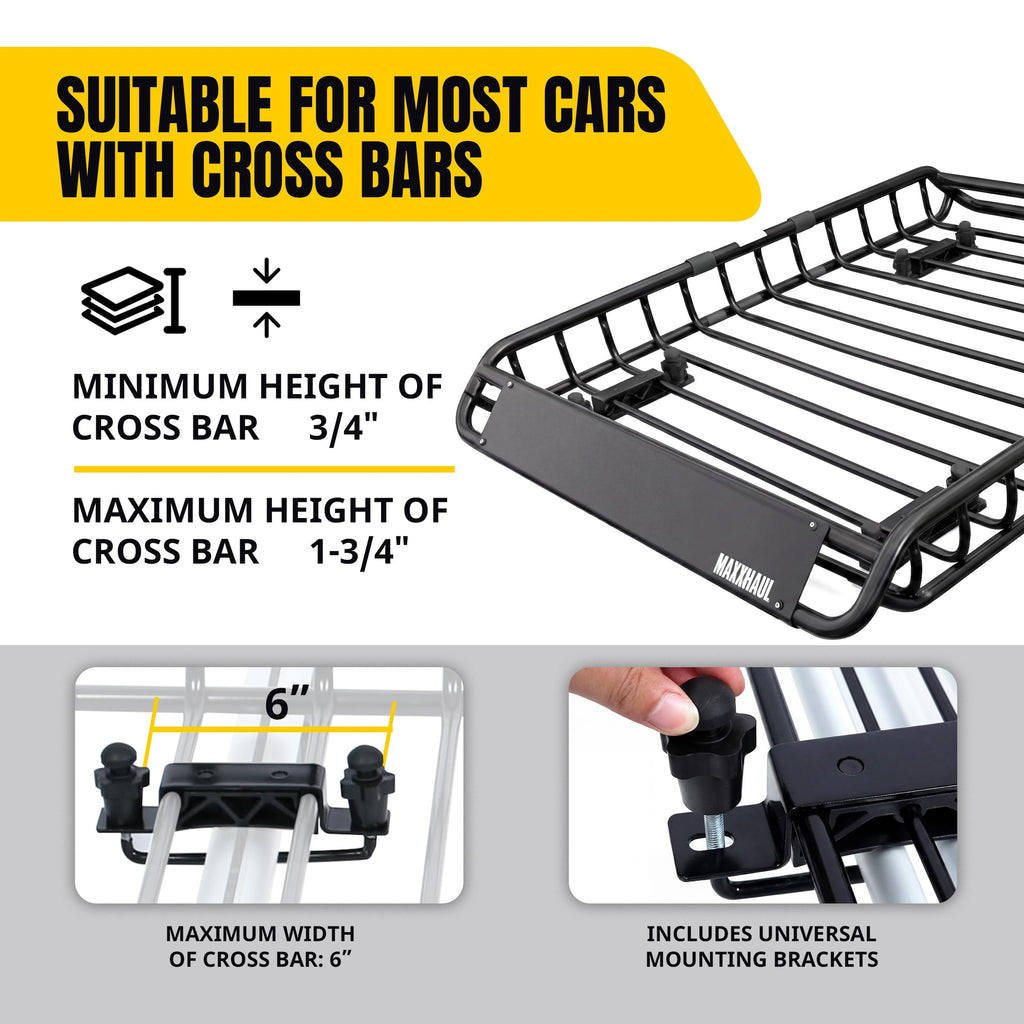 Steel Roof Rack Cargo Basket, 46" x 36" x 4.5", 150 lb Capacity R850