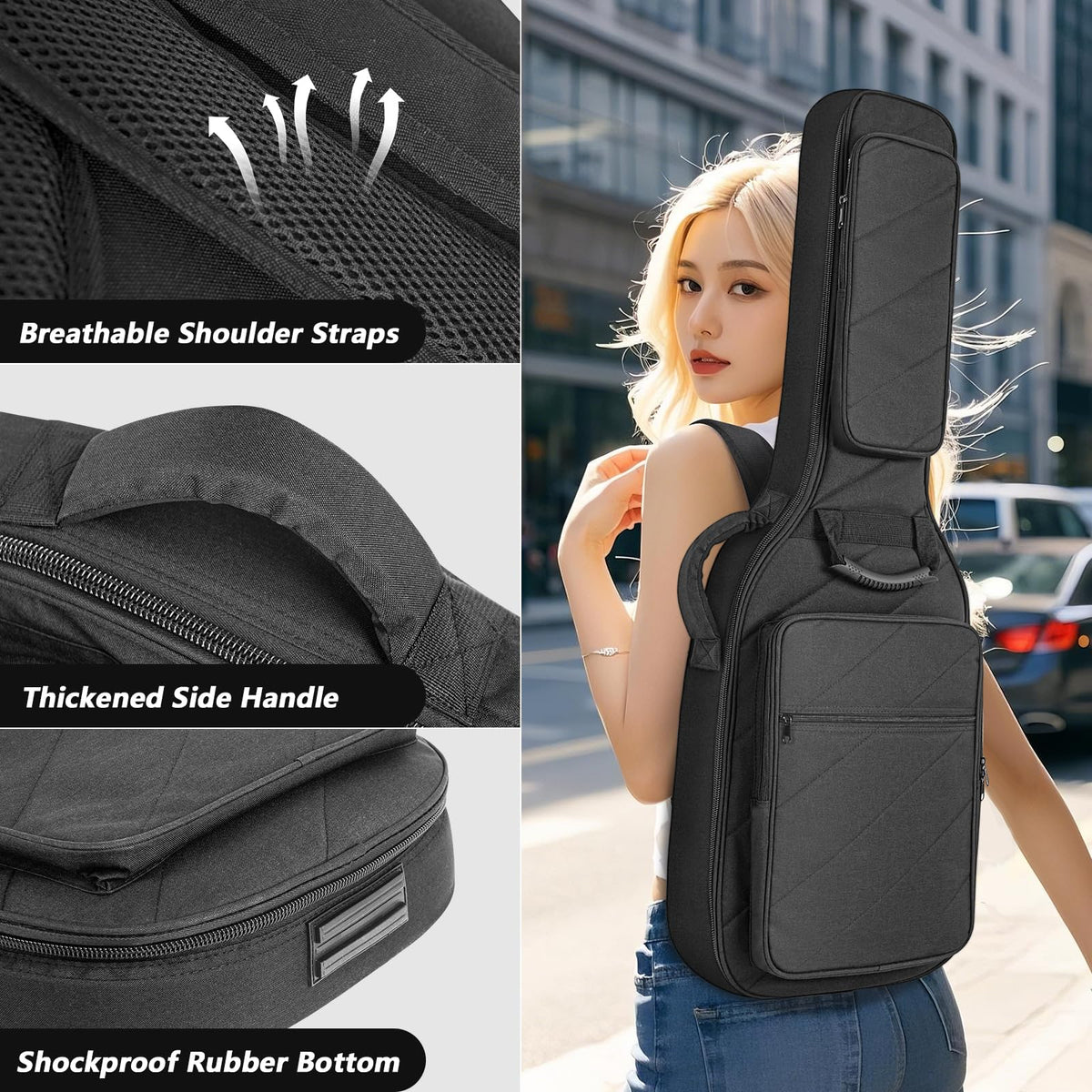 Electric Guitar Case with 0.7 Inch Thick Padding 3 Pockets J785