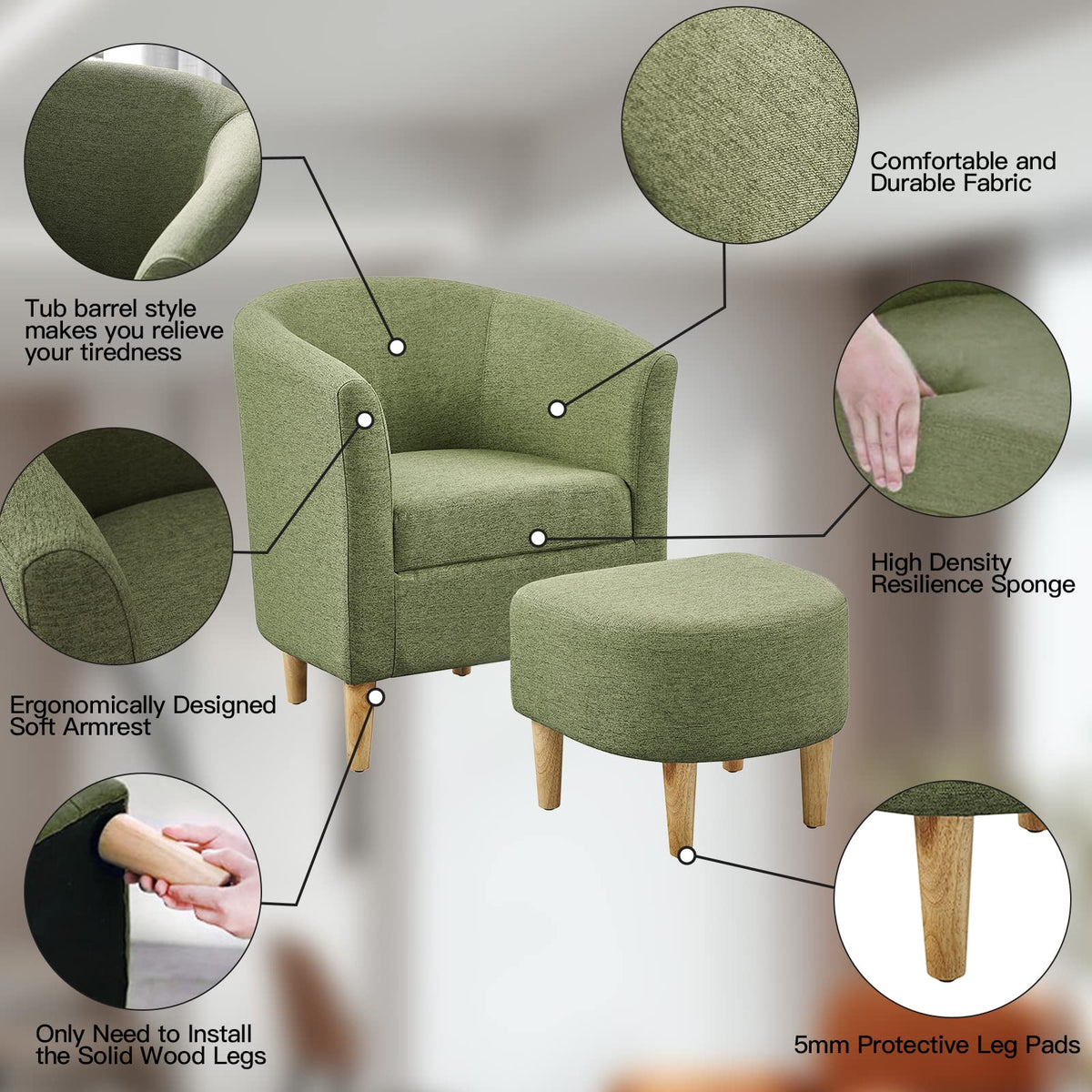 Green Accent Chair with Ottoman L8787
