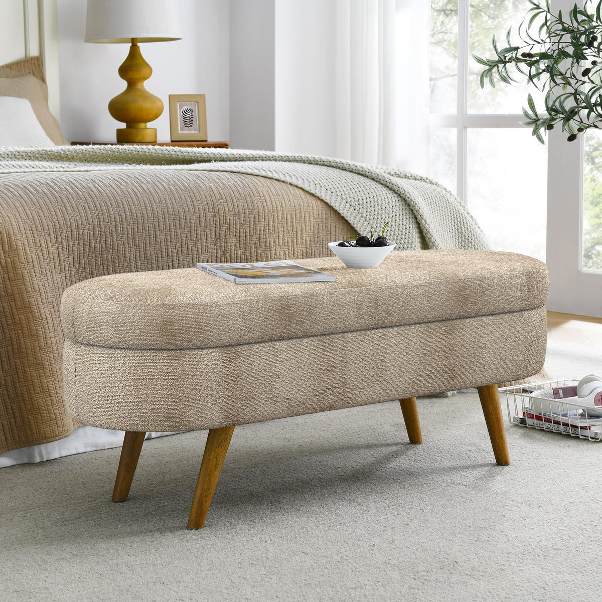 Oval Storage Bench with Rubber Wood Legs X5212