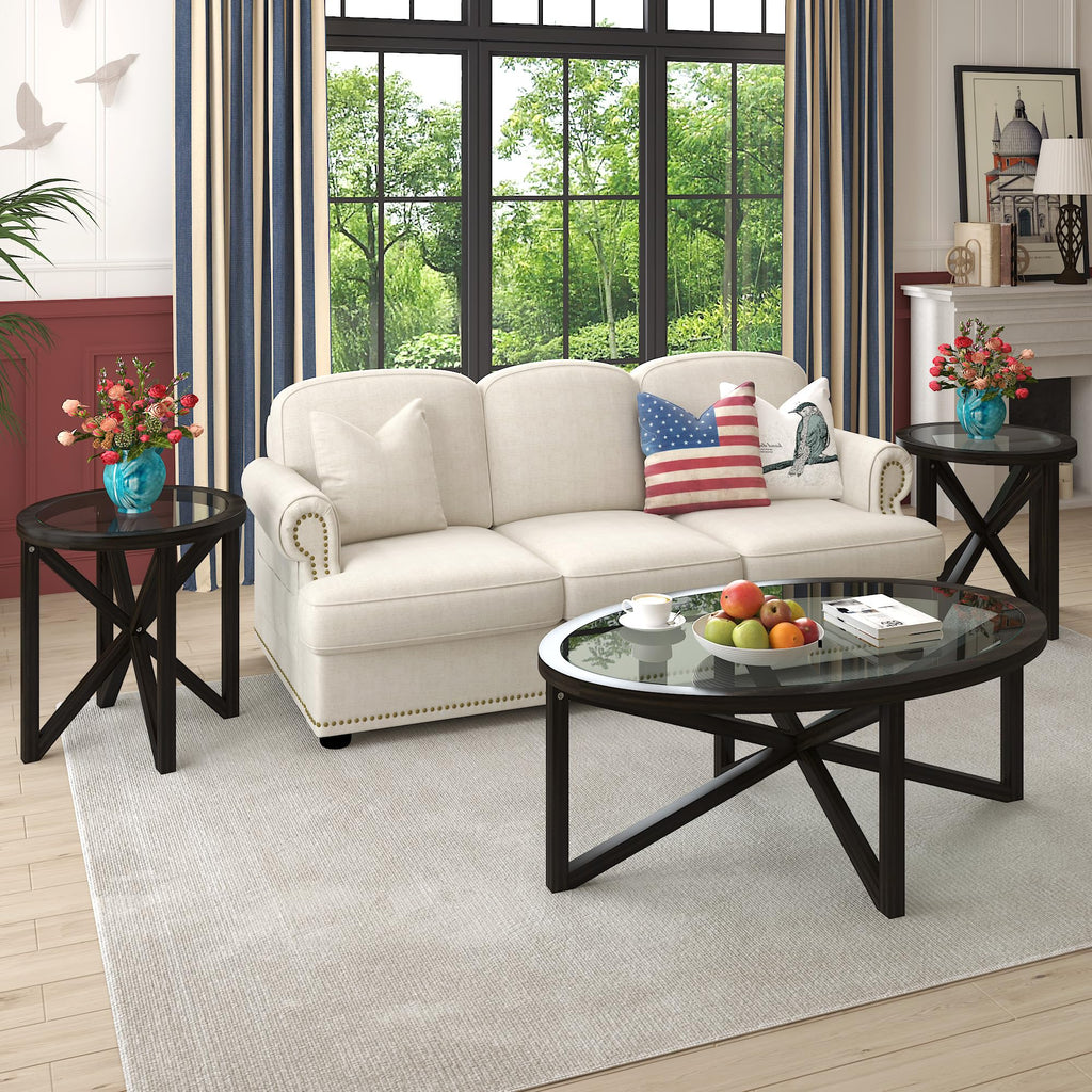 Black Tempered Glass Round Side Table B511756