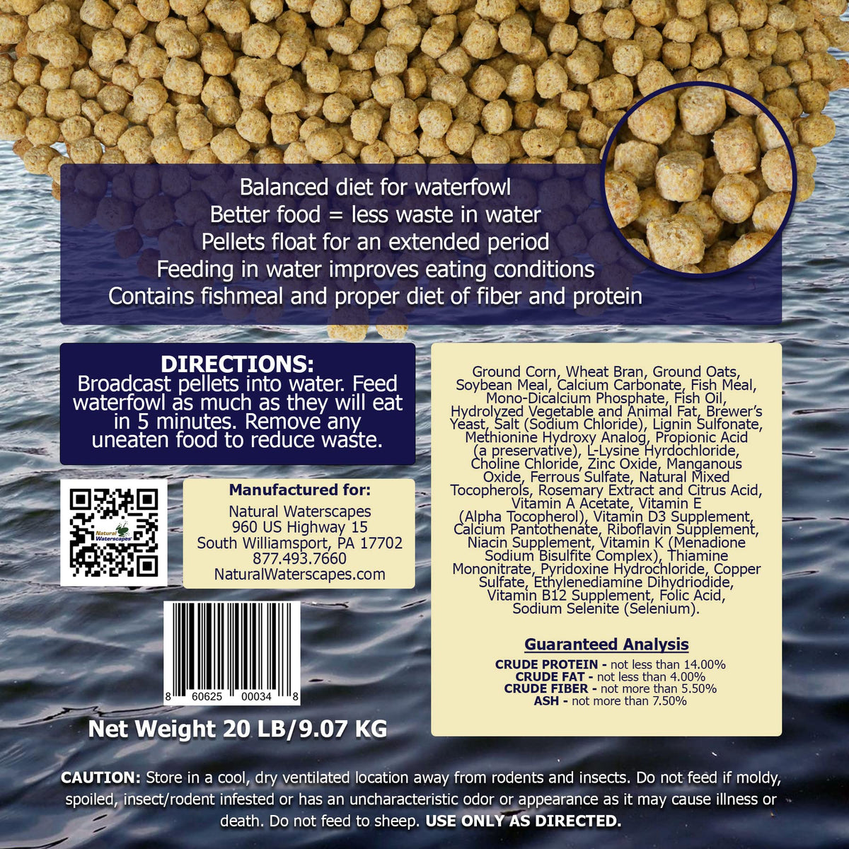 Waterfowl Feed 20 lb Bag Floating Pellets W791227