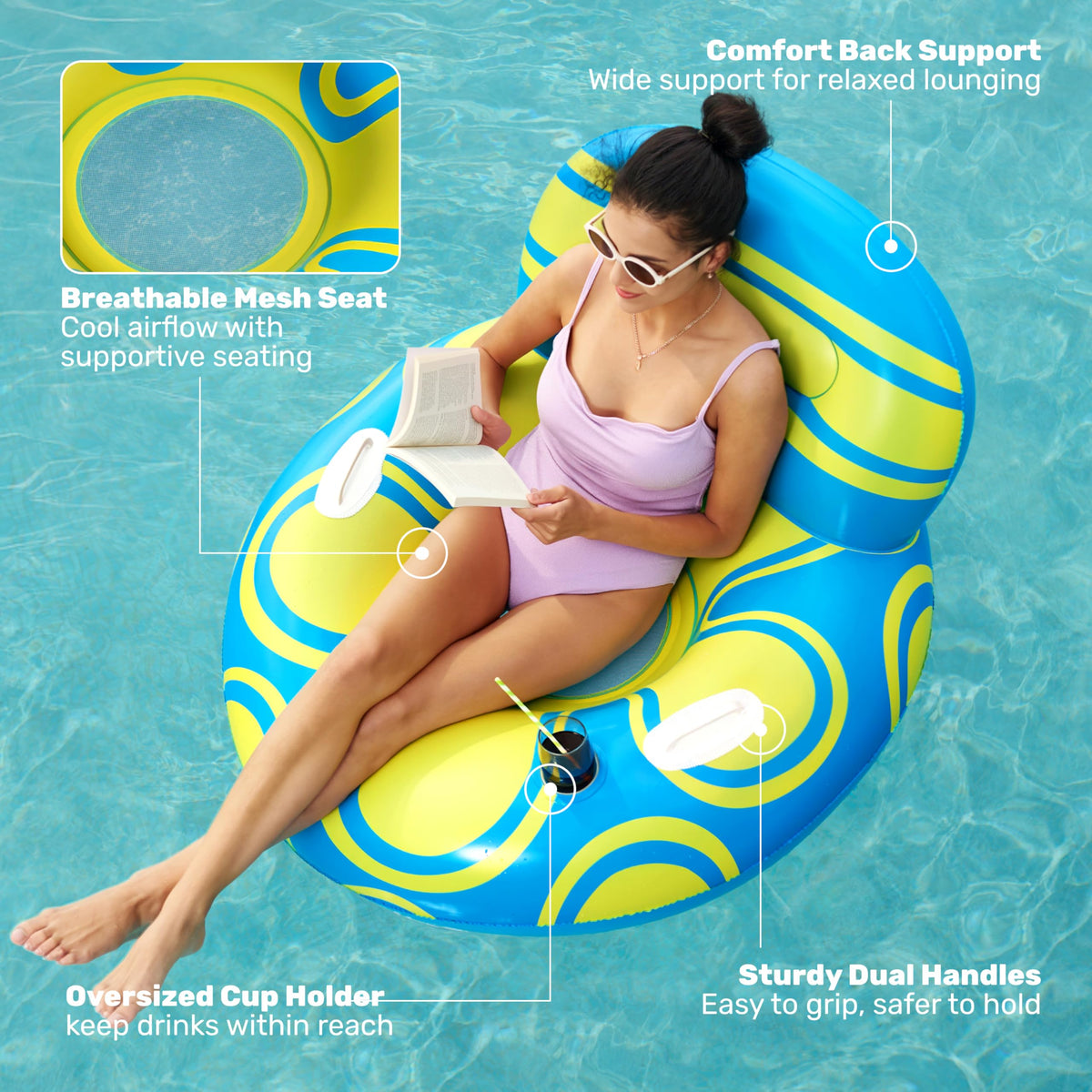 Blue Yellow Inflatable Pool Float Lounger P15557