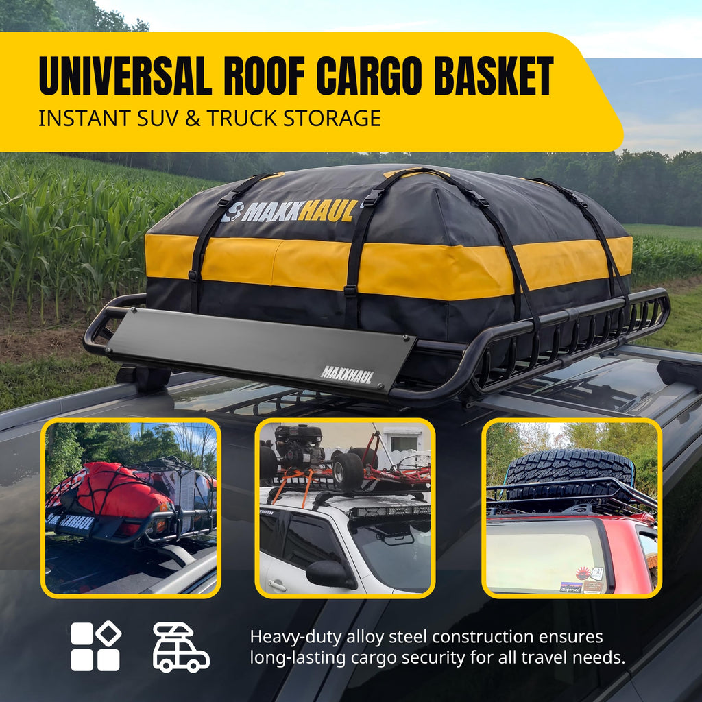 Steel Roof Rack Cargo Basket, 46" x 36" x 4.5", 150 lb Capacity R850