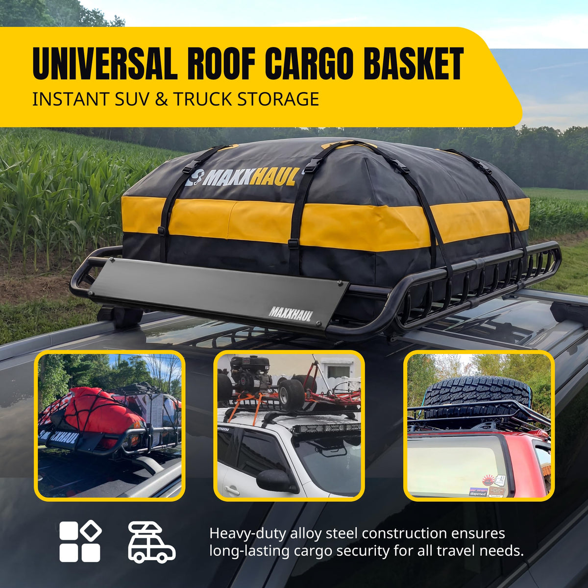 Steel Roof Rack Cargo Basket, 46" x 36" x 4.5", 150 lb Capacity R850