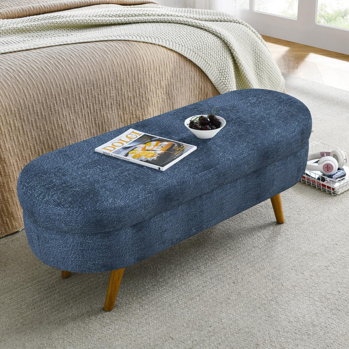 Oval Storage Bench with Rubber Wood Legs C9913