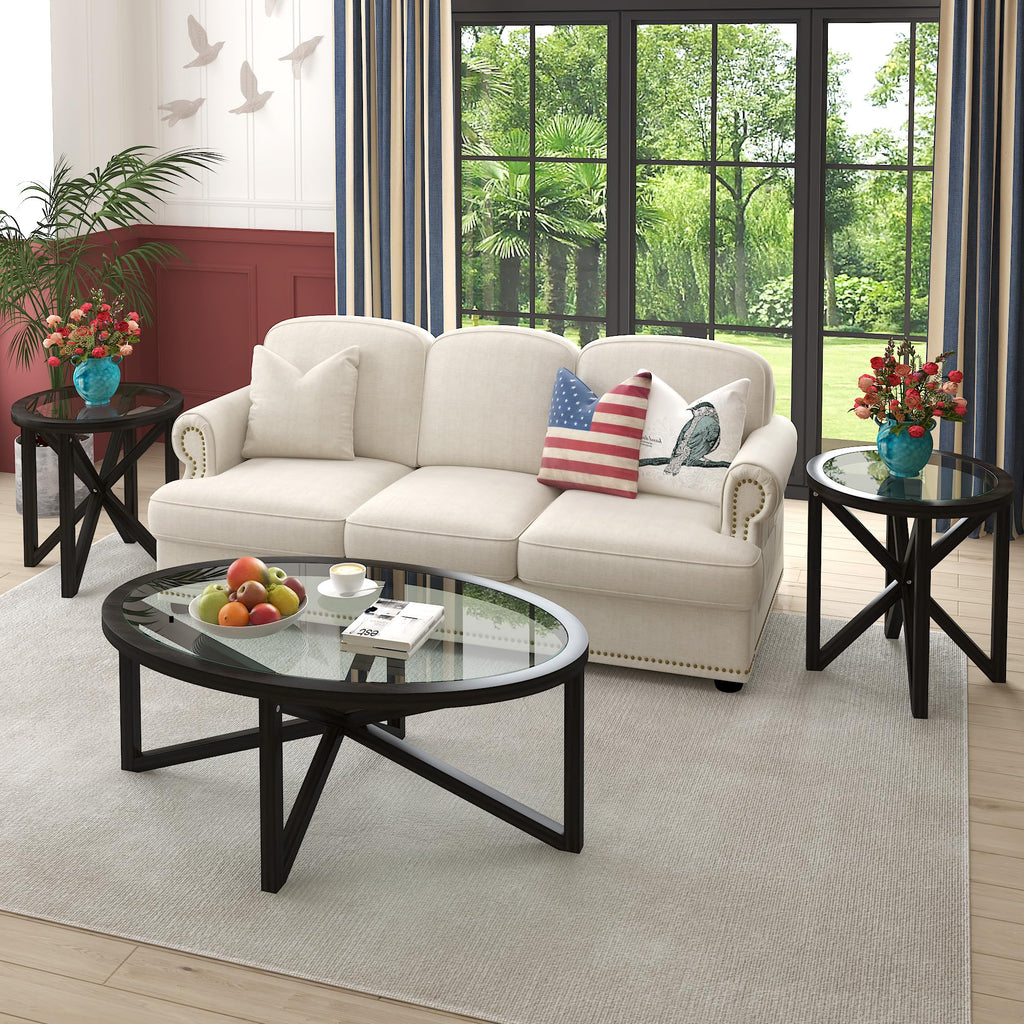 Black Tempered Glass Round Side Table B511756