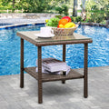 Outdoor PE Wicker Side Table with Glass Top E37860