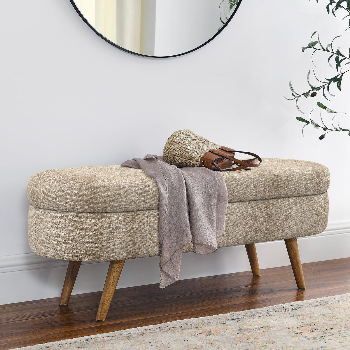 Oval Storage Bench with Rubber Wood Legs X5212