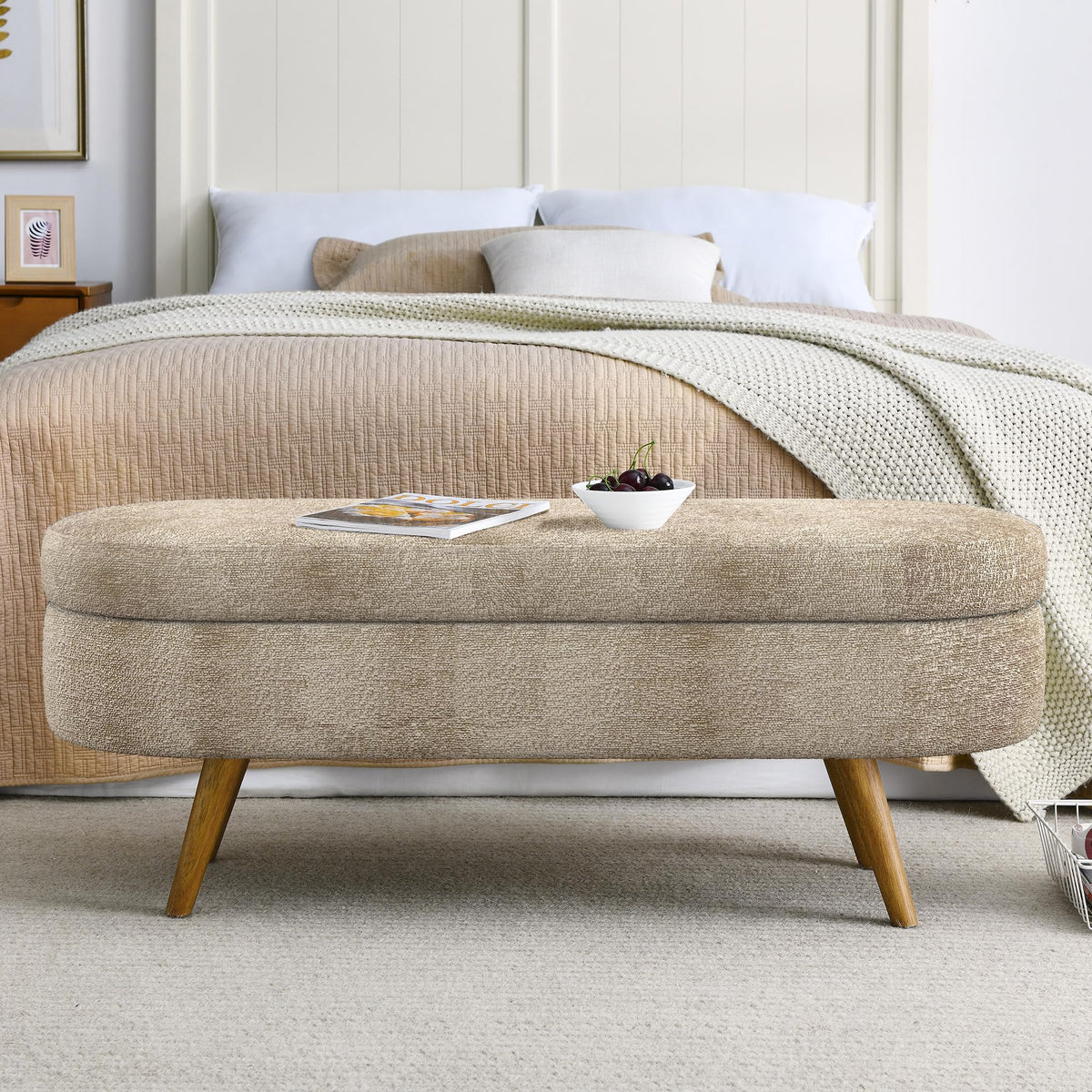 Oval Storage Bench with Rubber Wood Legs X5212