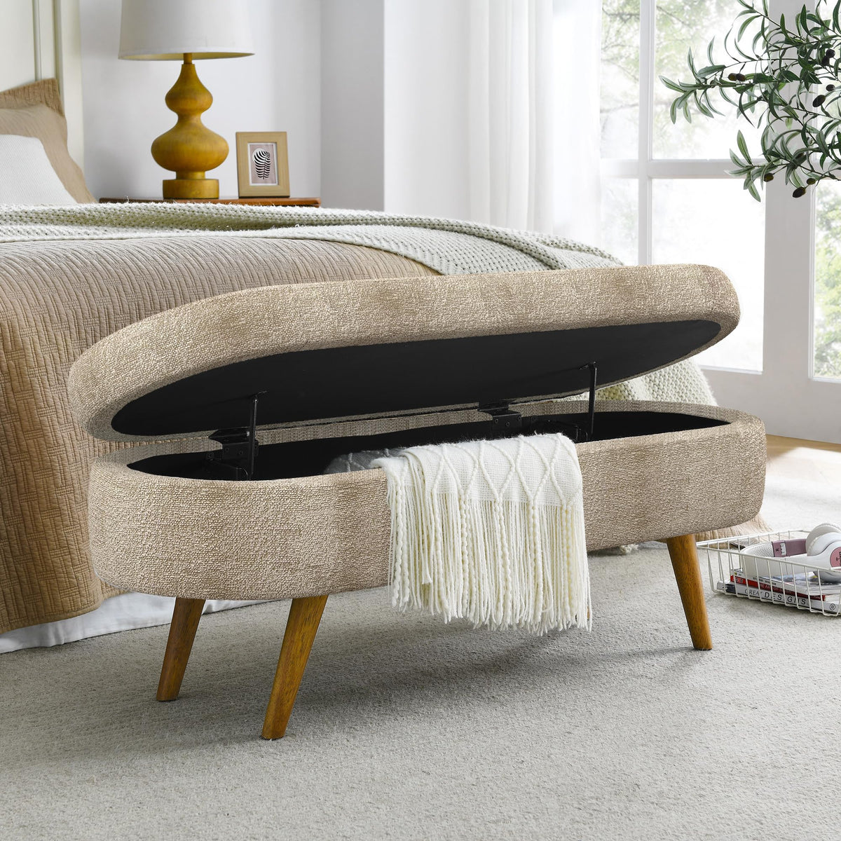 Oval Storage Bench with Rubber Wood Legs X5212