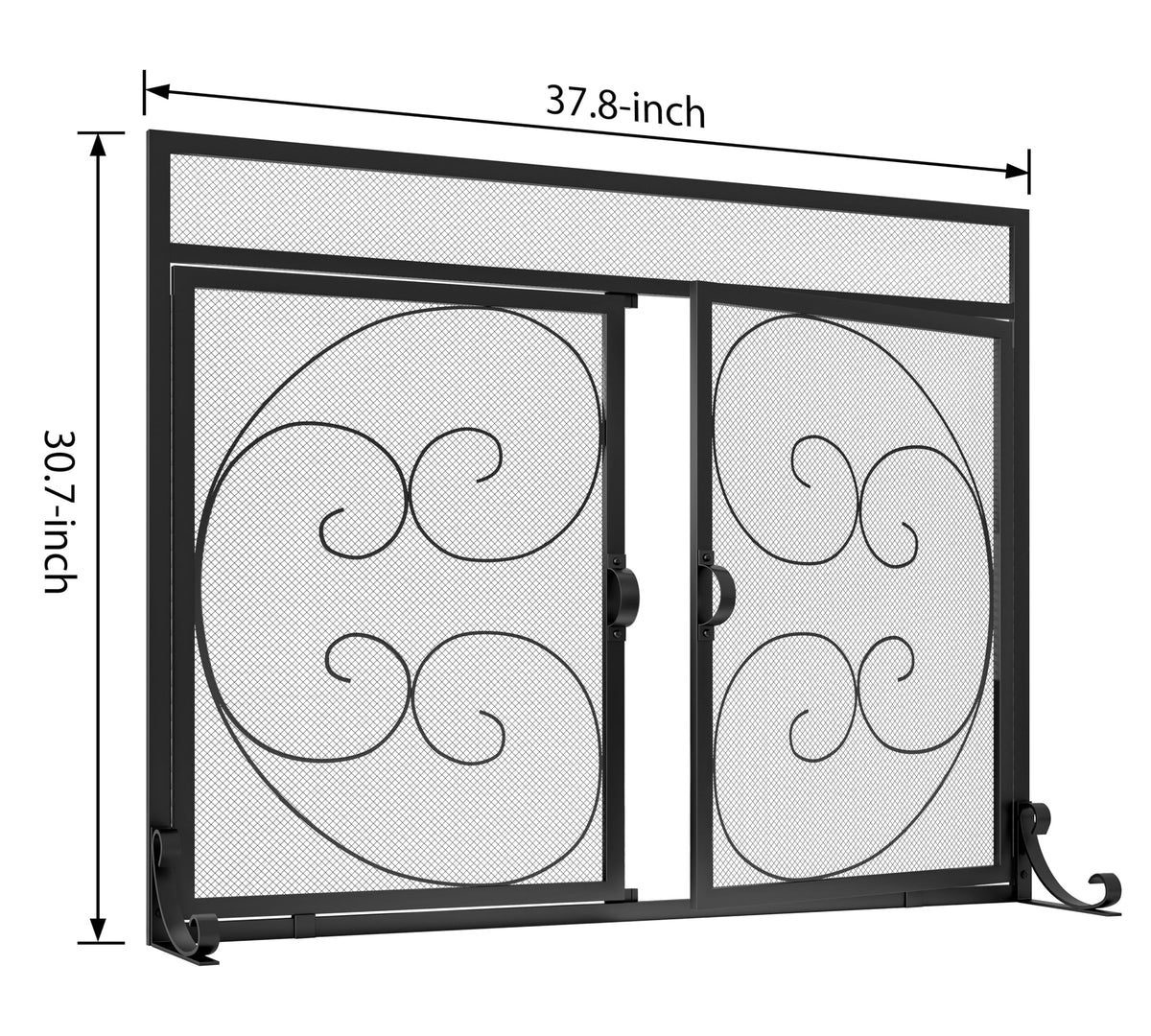 Wrought Iron Fireplace Screen with Magnetic Double Doors Black Y559