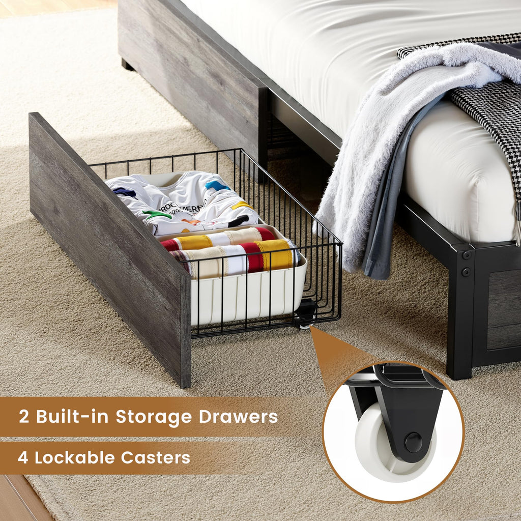 Twin Corner Bed Frame with Storage Drawers Z6049