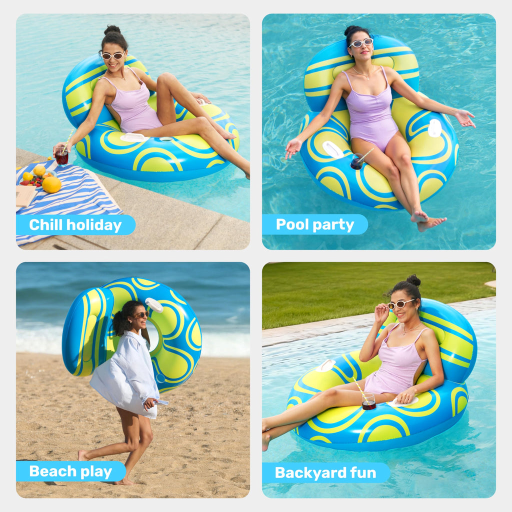 Blue Yellow Inflatable Pool Float Lounger P15557