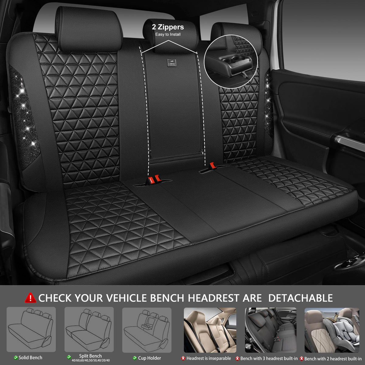 Black Leather Car Seat Covers Full Set U847
