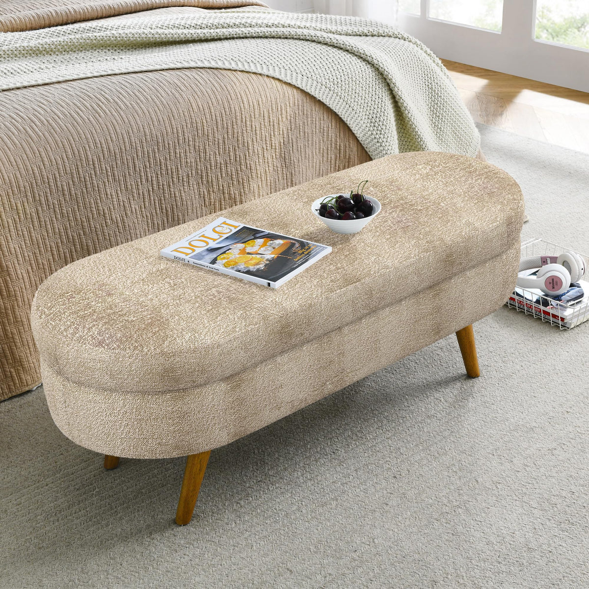 Oval Storage Bench with Rubber Wood Legs X5212